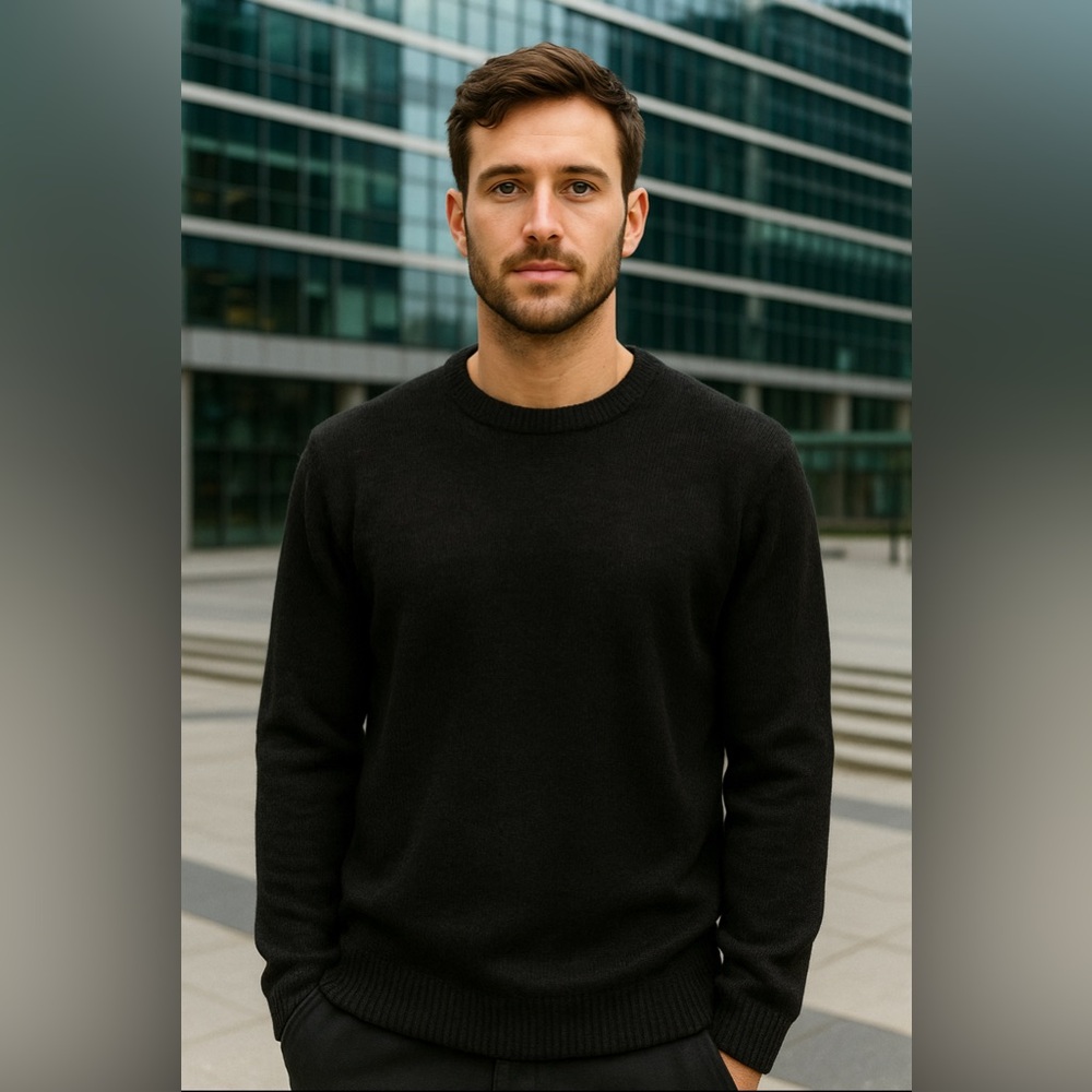Elegant Black Crewneck Sweater for Men